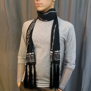 Alexander McQueen Black Bones Silk Crepe Scarf